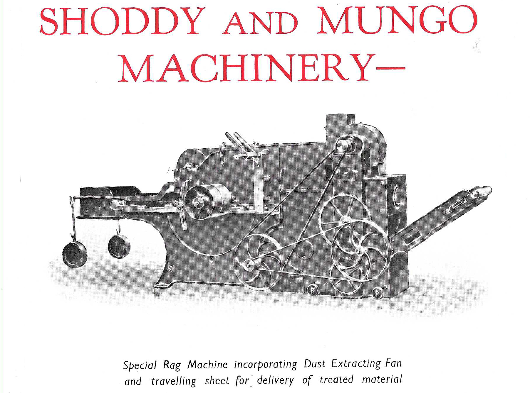 A gray scale image of a special rag machine with a title Shoddy and Mungo Machinery